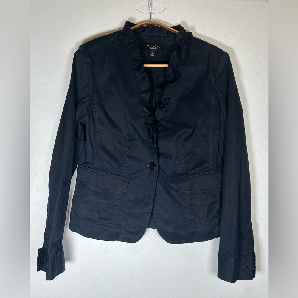 Talbots Preppy Navy Ruffled Tailored Blazer. Size 6.